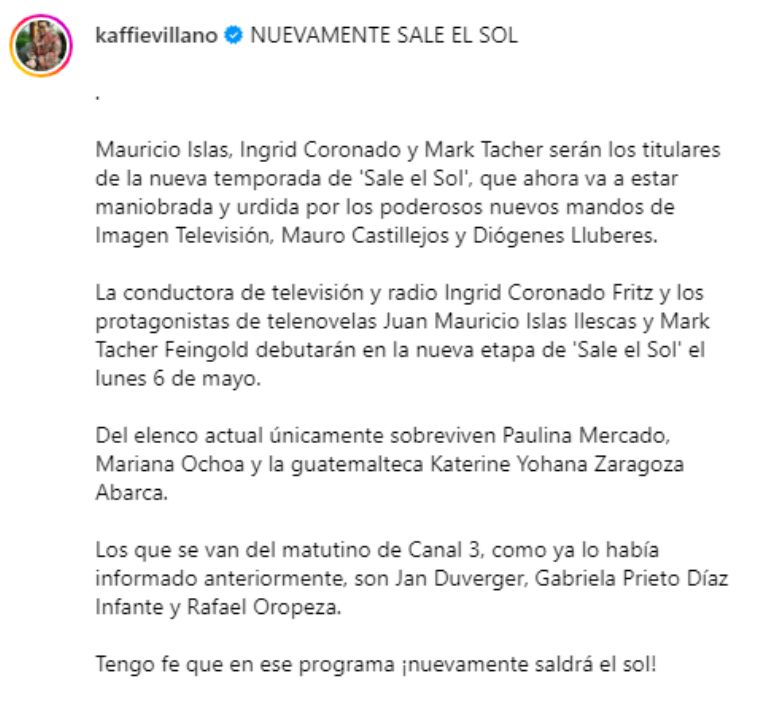 nuevo elenco sale el sol