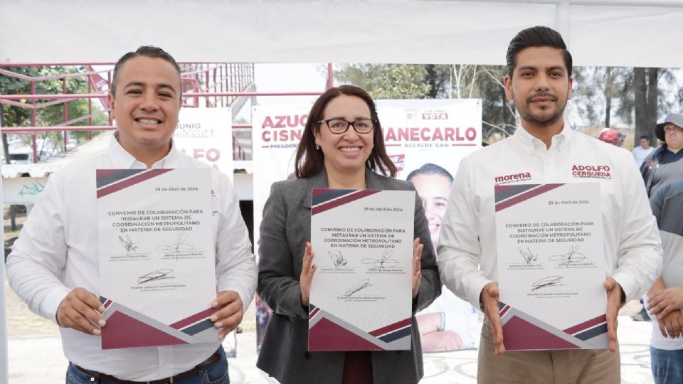 Janecarlo Lozano, Azucena Cisneros y Adolfo Cerqueda, candidatos morenistas.