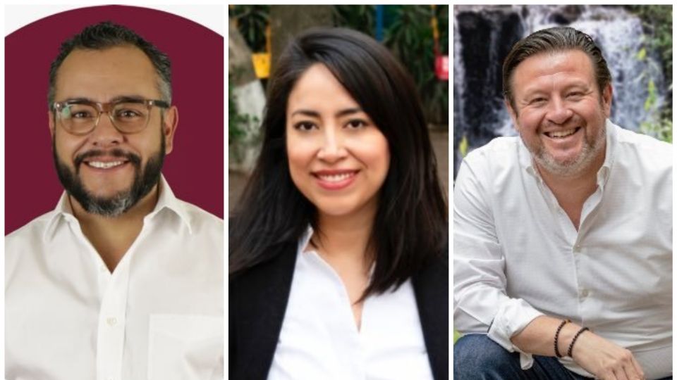 Luis Gerardo Quijano Morales, Fernando Mercado y Daniela Nitza Garduño Alvarado y Fernando Mercado son lo tres candidatos a la alcaldía La Magdalena Contreras. Créditos: El Heraldo de México.