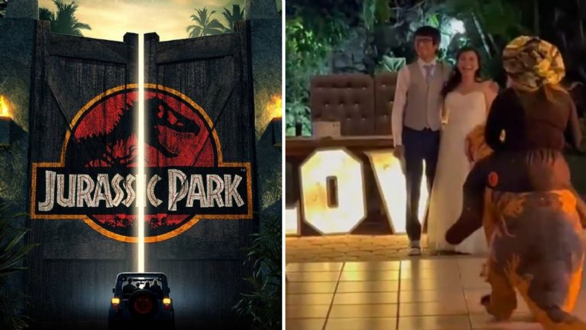 La dino boda no exis... ¡Pareja sorprende con su boda con temática de dinosaurios!