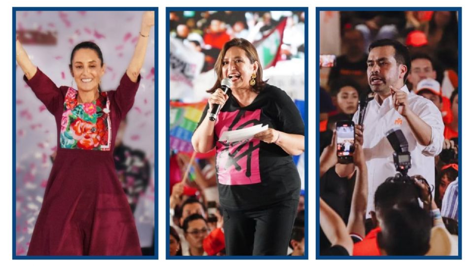 Claudia Sheinbaum Pardo, Xóchitl Gálvez Ruiz y Jorge Álvarez Máynez, candidatos a la Presidencia de la República.