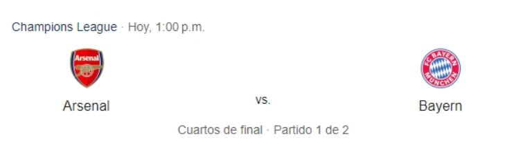 arsenal vs bayern en vivo