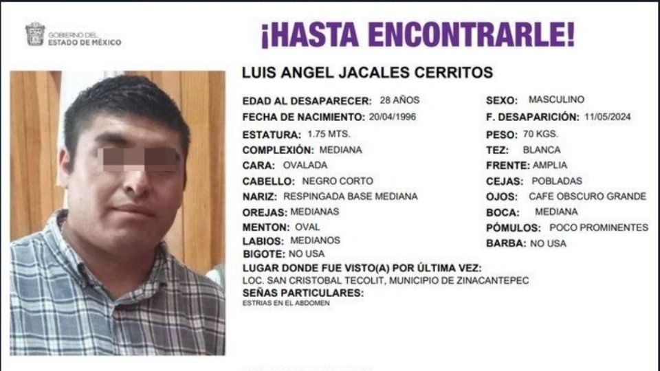 Ficha de búsqueda de maestro desaparecido en Zinacantepec