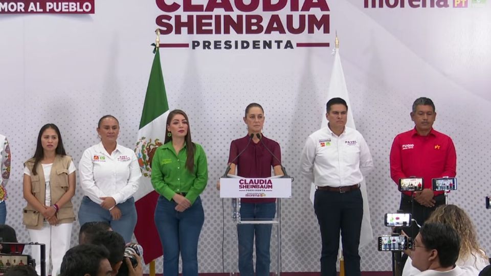 Claudia Sheinbaum, candidata presidencial, en conferencia de prensa desde Tepic, este miércoles 15 de mayo.