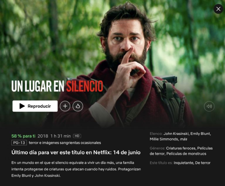 Un lugar en Silencio Netflix 