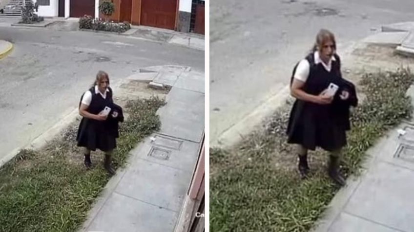 Captan a hombre vestido de colegiala para acosar a estudiantes: VIDEO