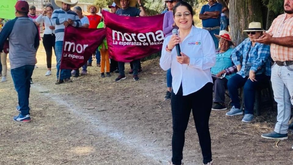 La candidata de “Sigamos Haciendo Historia” en Acambay, Estado de México, Angélica Colin Pacheco.