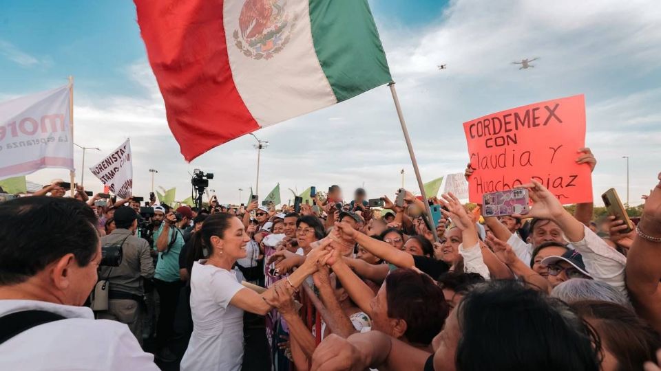 Claudia Sheinbaum, candidata a la Presidencia, durante un acto de campaña en Yucatán.