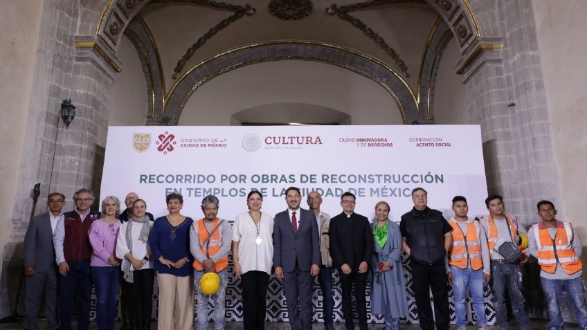 Martí Batres y Alejandra Frausto recorren obras de restauración de templos afectados tras los sismos de 2017