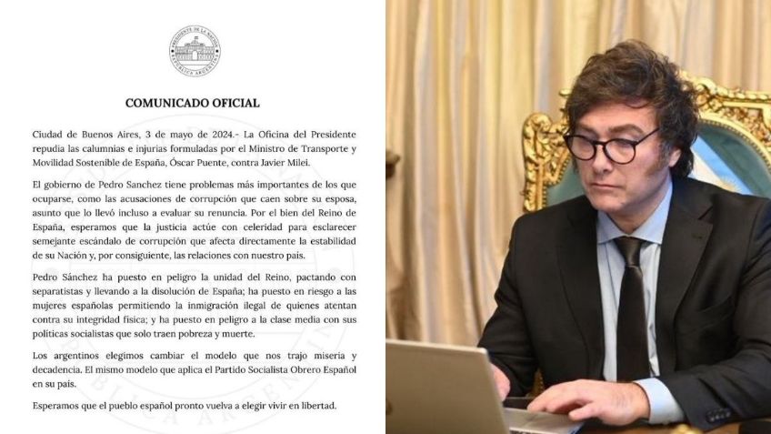 Javier Milei se lanza contra presidente de España: "tiene problemas más importantes como las acusaciones de su esposa"