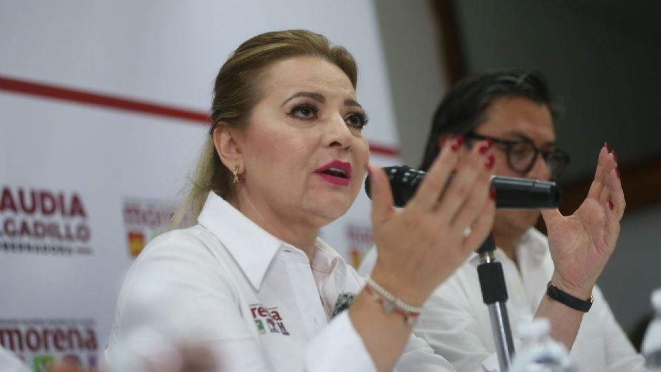 Claudia Delgadillo, candidata a la gubernatura de Jalisco, en conferencia de prensa.