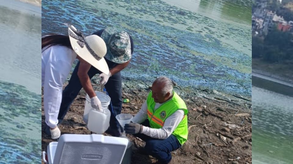 Analisis de agua con colores azules en los extremos de la presa