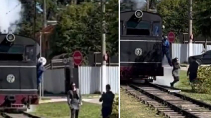 VIDEO: maquinista salva con una patada a una señora que se iba a tomar una selfie muy cerca de las vías del tren