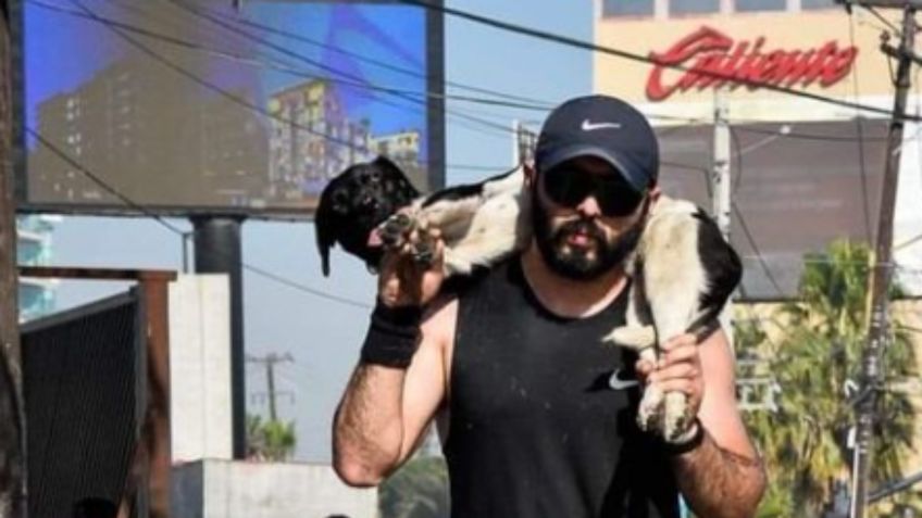 Realiza un maratón con perrito atropellado en los hombros, se toma la fotografía y lo abandona a su suerte