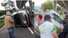 Conductor abandona a su copiloto tras arrollar a un motociclista y volcar en Periférico Sur