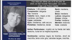 Buscan a Yeisy Dayanna Ávalos desapareció tras tomar un taxi en SLP