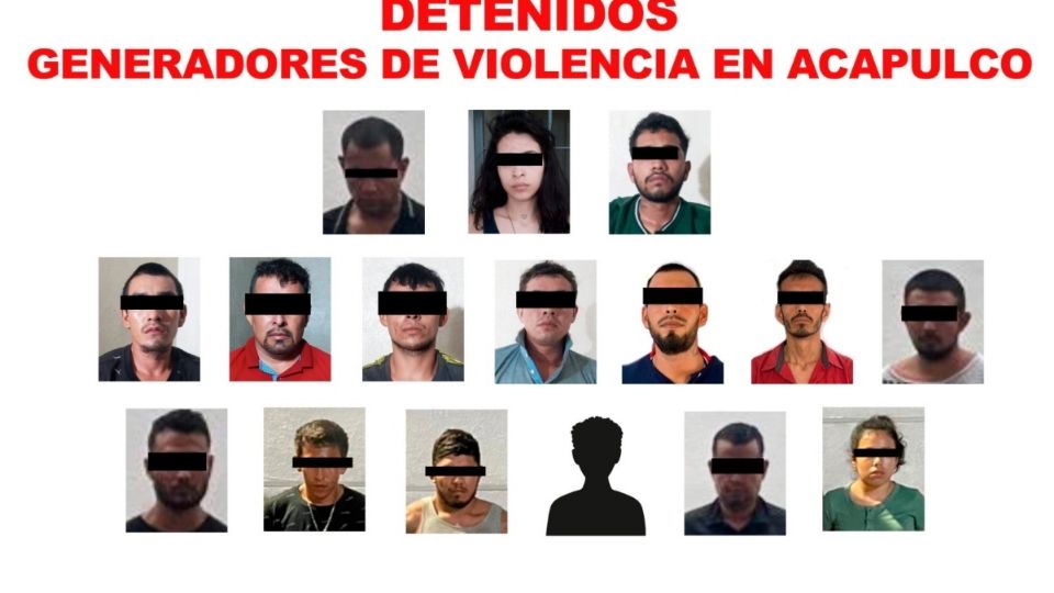 Detienen a 16 presuntos integrantes de un grupo delictivo generador de violencia en Acapulco.