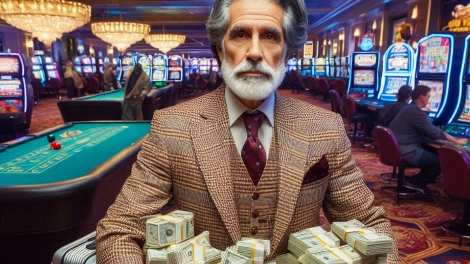 Un hombre presume su buena suerte y fortuna ganada en un casino.