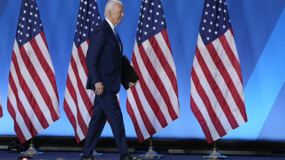 El presidente de Estados Unidos, Joe Biden, al presentarse a conferencia de prensa esta tarde.