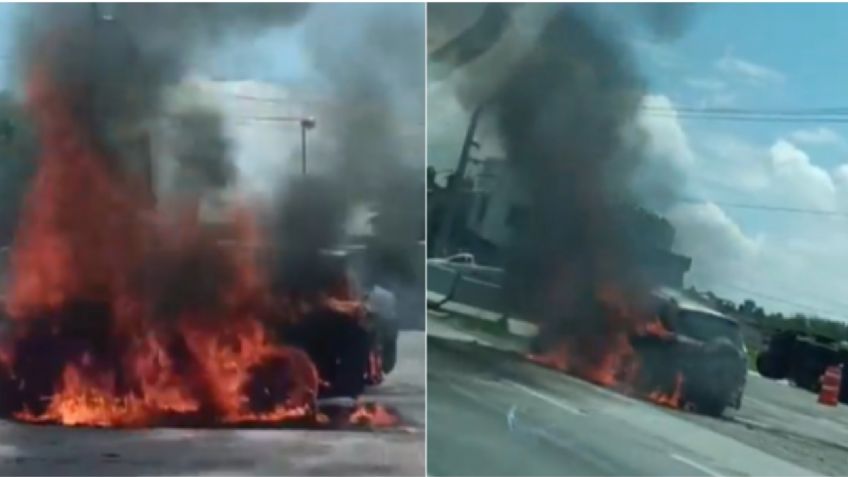 VIDEO: conductor se salva de morir calcinado tras incendio de su camioneta en la México-Querétaro