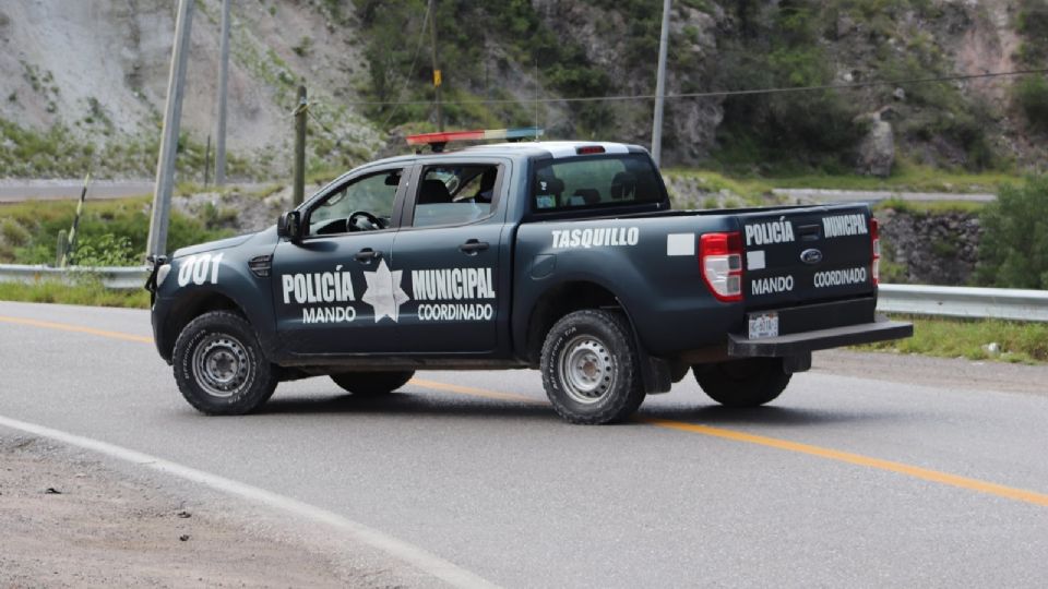 Un vehículo de seguridad del municipio de Tasquillo, en Hidalgo.