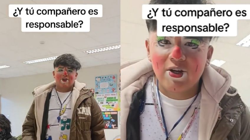 VIDEO | Joven llega a la escuela vestido de "payasito" y se hace viral, ¡la responsabilidad ante todo!