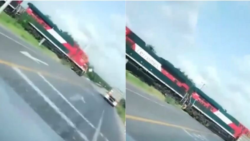 VIDEO: el impactante momento en que tren embiste a tráiler y lo arrastra más de 50 metros en Nuevo León