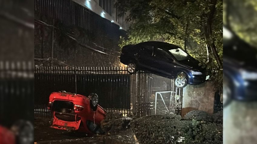 San Ángel: dos autos terminan volcados por las fuertes lluvias en la zona