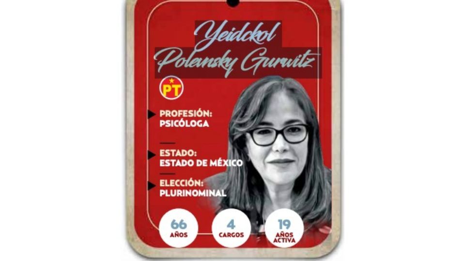 Yeidckol Polevnsky Gurwitz será senadora por el Partido del Trabajo (PT).