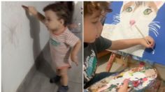 Santiago, el bebé artista que empezó pintando paredes, ahora vende sus cuadros y es viral en TikTok