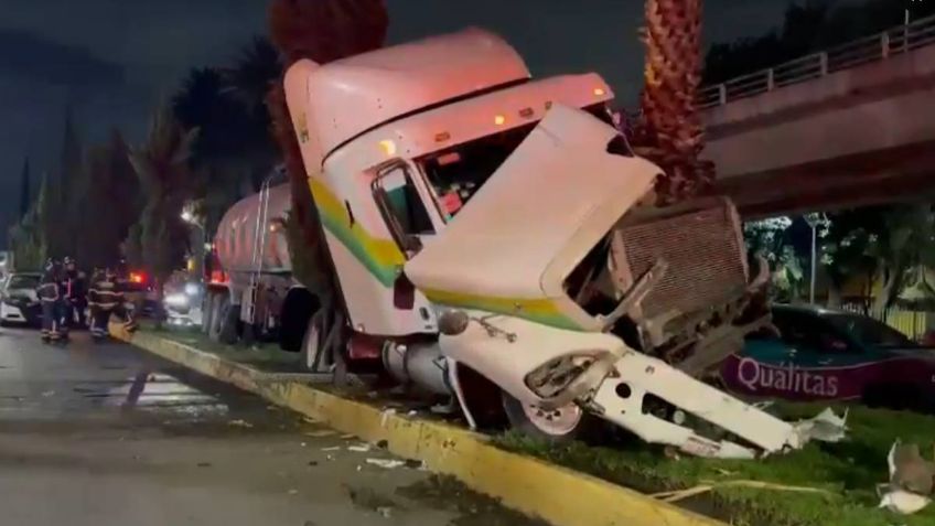 Choca tráiler cisterna contra palmera en Jardín Balbuena