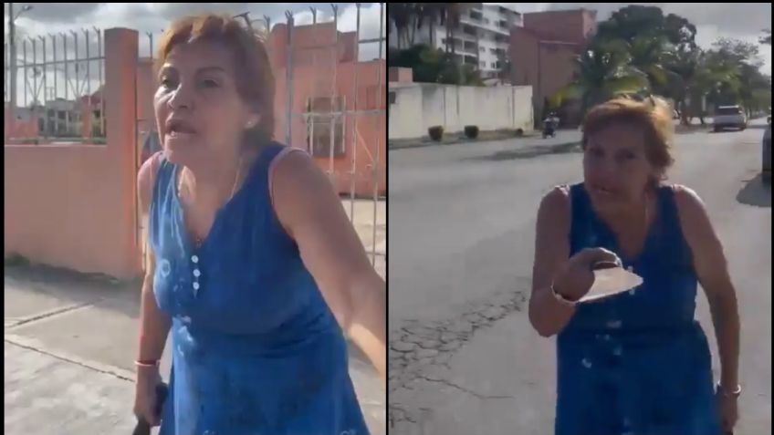 VIDEO: Mujer amenaza a pareja con machete en Cancún: los acusa de no recoger las heces de su mascota