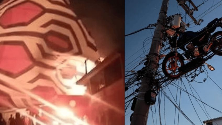 ¿Cómo llegó ahí?: captan motocicleta enredada en los cables de luz y causa apagón