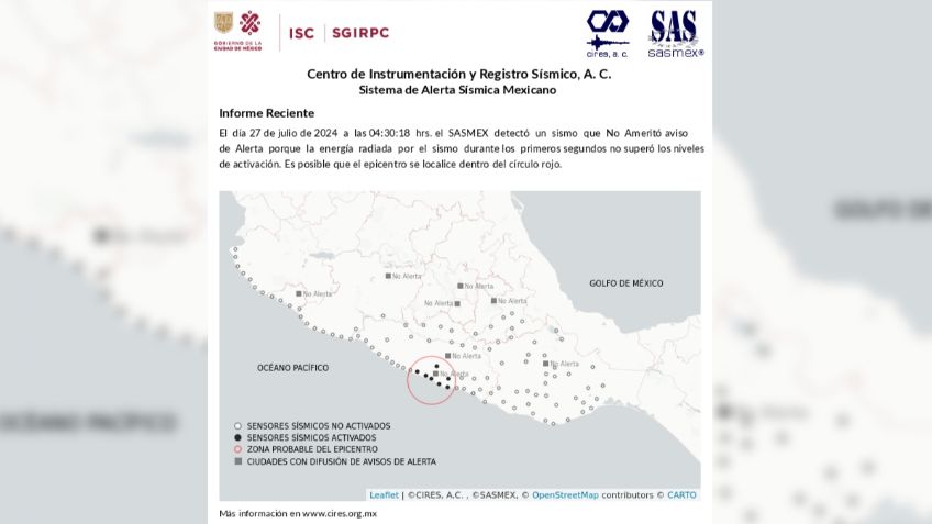 Se registra sismo con epicentro en las costas de Guerrero