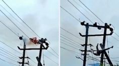 IMÁGENES FUERTES: empleado de electricidad se atora en los cables y muere al recibir una descarga de 11 mil voltios