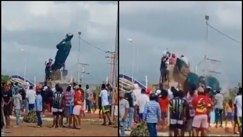 "¡Qué viva Venezuela libre!" Derriban estatuas de Hugo Chávez tras jornada electoral VIDEOS