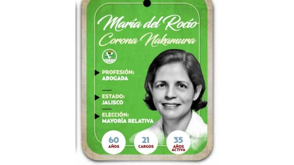 María del Rocío Corona Nakamura será senadora por el Partido Verde Ecologista de México en la LXVI Legislatura.