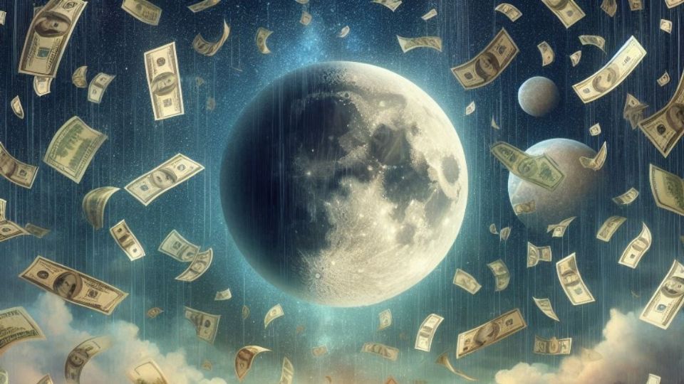 Una lluvia de dinero cae con la Luna de testigo.