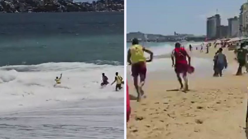 VIDEO: graban el momento exacto en que unos salvavidas de Acapulco rescatan a dos personas arrastradas por el mar de fondo