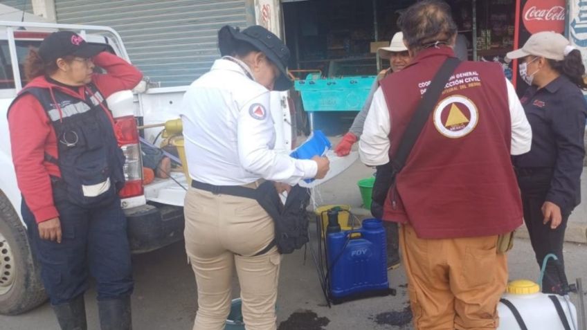 Gobierno del Edomex comienza la desinfección en cisternas y casas habitación en Chalco, lleva agua potable a las 600 familias damnificadas