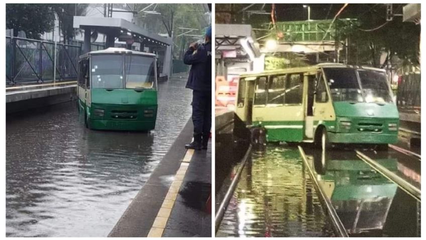 Microbusero se mete a vías del Tren Ligero, se atora y abandona la unidad