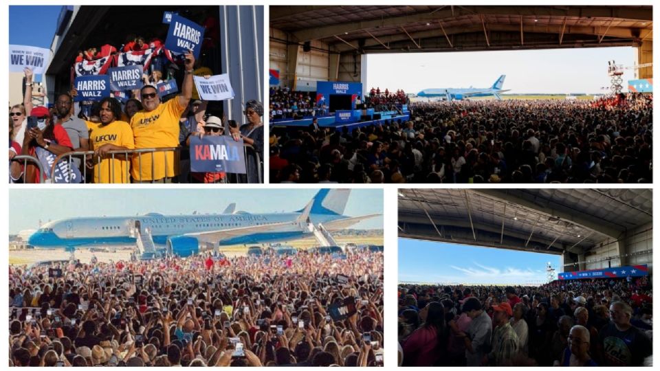 Asistentes captaron diversas imágenes de la multitud que recibió el miércoles a la vicepresidenta en Michigan.