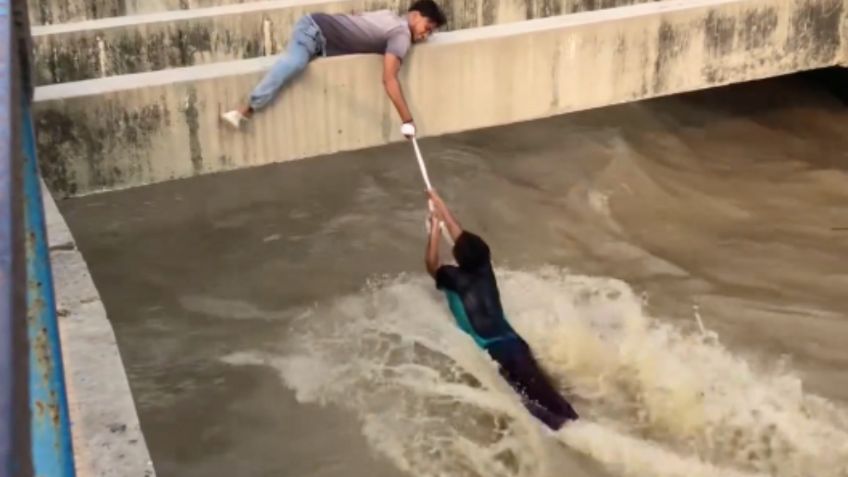 Arriesga su vida para salvar a hombre que era arrastrado por fuerte corriente: VIDEO