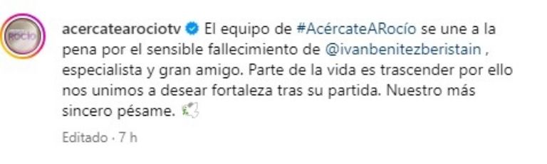 muere ivan benitez acercate rocio