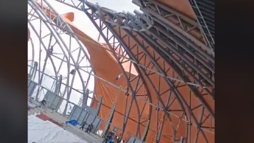 FUERTES IMÁGENES: Trabajador queda volando tras intensas rachas de vientos en Estadio GNP