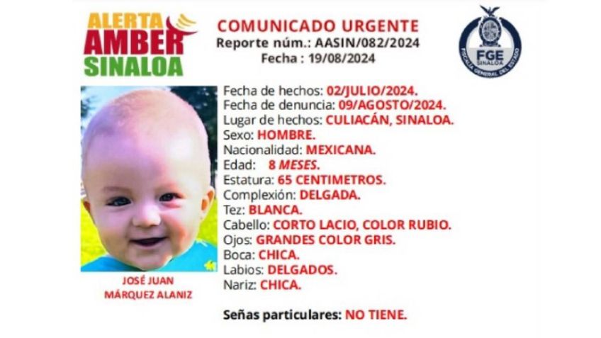 Buscan a José Juan Márquez, bebé de 8 meses desaparecido en Culiacán