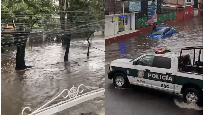 Fuertes lluvias en CDMX dejan inundaciones y autos varados en Héroes de Padierna, Tlalpan