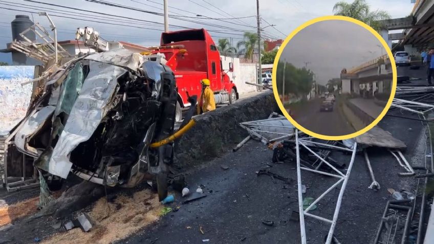 VIDEO: captan momento exacto en que camión cae de distribuidor de Cuernavaca