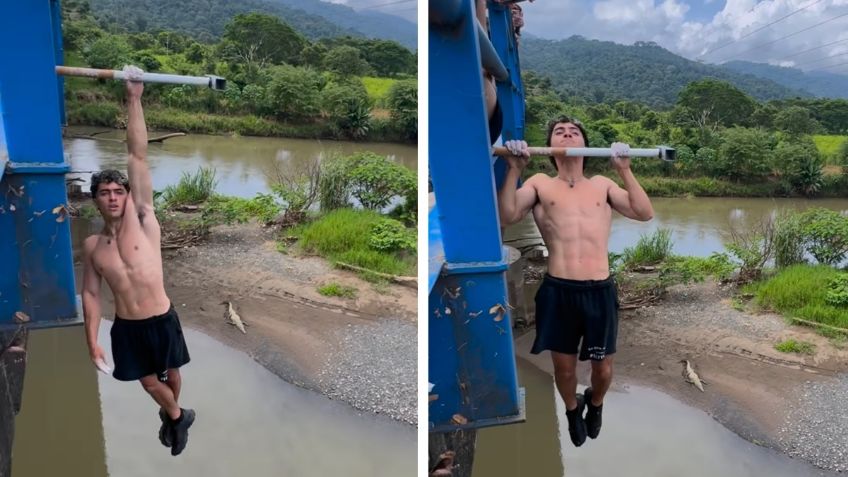 VIDEO: influencer intenta hacer dominadas sobre un río repleto de cocodrilos, pero nada sale como esperaba