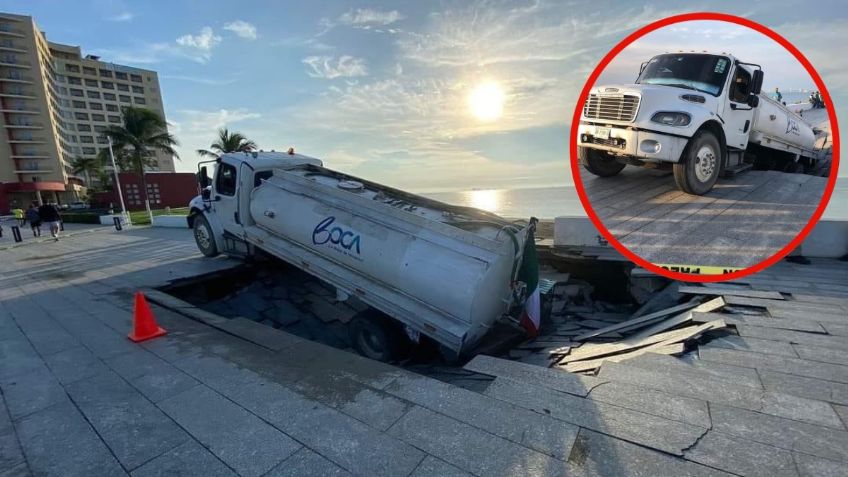 VIDEO: enorme socavón "se tragó" una pipa de agua en Boca del Río